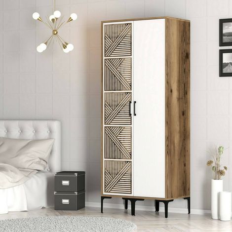 Dmora - Armario 2 puertas Dbenkovi, Muebles de dormitorio, Vestidor, Armario de ropa, 80x201h48 cm, Nogal y Blanco (1/5)