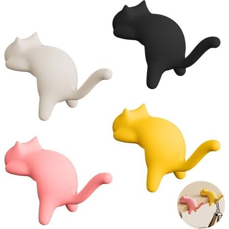 Crochets de table chat - Lot de 4 couleurs - 9 cm - Crochets pour sacs - Sans perçage (1/5)