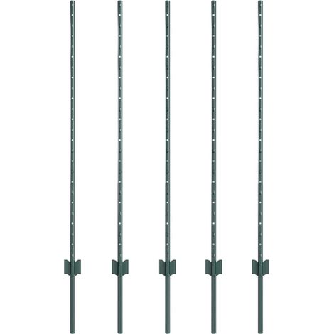 Poteau de clôture. 5 pcs Vert 120 cm Acier (1/5)