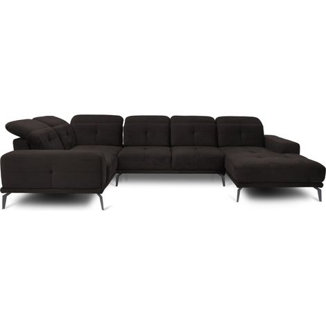 Canapé panoramique design SKAW velours - Têtières réglables A gauche-Marron foncé-Méridienne A gauche (1/5)