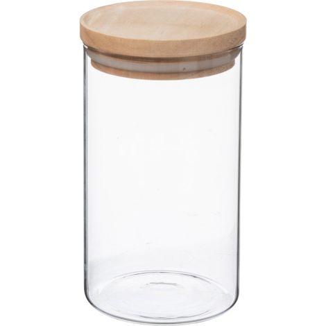 Bocaux de rangement en verre et bois couvercle hermétique Atmosphera - Bocal hermétique 1 Litre