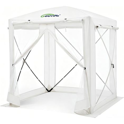 Tonnelle Pliante 150x150x190 cm, Protection 2-en-1 Contre Insectes  Imperméable avec protection solaire, tente de jardin pour camping et terrasse extérieure (Blanc) (1/5)