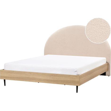 Letto matrimoniale in tessuto bouclè beige con rete 180 x 200 cm Millay
