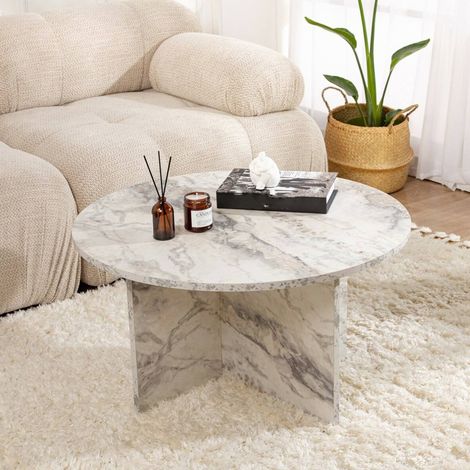 Dmora - Mesa de café Pianezza, Mesa de centro baja, Revistero para sofá, Estante de la sala de estar, 80x80 h45 cm, Mármol (1/5)