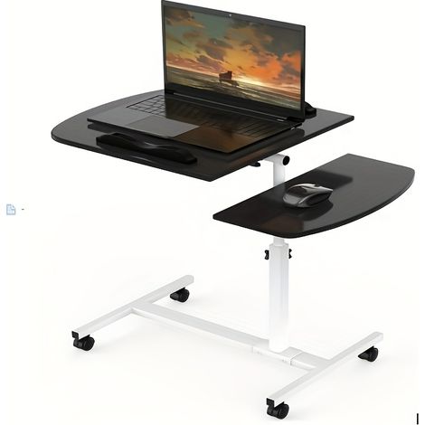 Bureau Portable Réglable en Hauteur avec Roulettes Bloquantes - Table Mobile Ergonomique Plateau MDF + Structure Métallique - Dimensions 60x40x62-97cm (Idéal Canapé/Chambre/Salon/Bureau) (1/5)