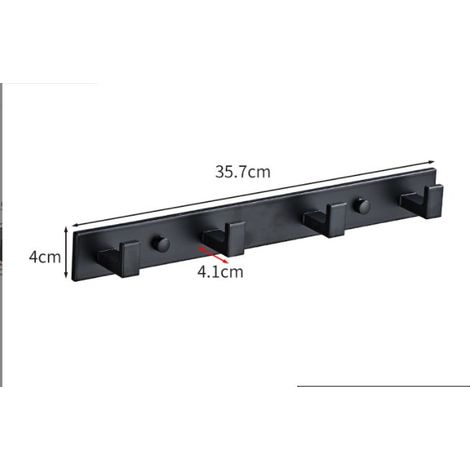 Patères, barre avec 4/5/6 patères en acier inoxydable, patères, portemanteau mural, patères multi-usages pour salles de bains, cuisines, couloirs et chambres à l'intérieur/extérieur, noir (4 patères)