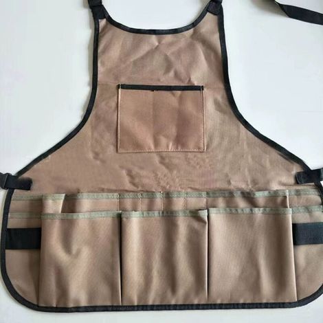 Tablier de jardinage kaki réglable en tissu Oxford avec poches, tablier de travail multifonction imperméable, tablier de charpentier, (1/3)
