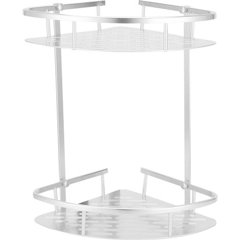 Étagère De Douche - Angle - Aluminium - 2 Niveaux - Support Mural - Salle De Bain Cuisine Dortoir - 1 Pièce