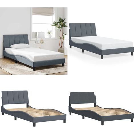 Cadre de lit sans matelas gris foncé 100x200 cm velours - Lit Plateforme - Tête De Lit - Cadre Lit Velours - Lit Double - Literie - Home & Living (1/5)