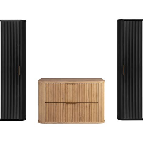 Ensemble meuble sous vasque CHÊNE CRAFT D'OR 80 cm et deux colonnes NOIR 35/139 cm à suspendre GLAMOUR (1/5)