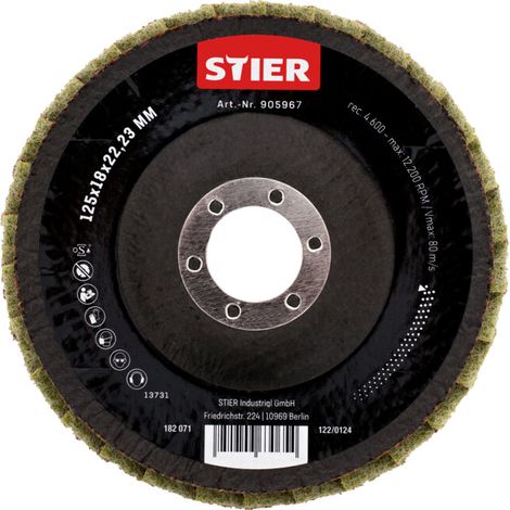 Disques abrasifs à lamelles en nylon STIER 125 x 18 x 22,23 mm, grain grossier, 5 pièces 5 pièces