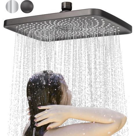 Tête de Douche Pluie Carrée Pomme de Douche Plafond Pommeau de Douche Pluie Tête de Douche Anti-Calcaire Douchette Plafond Universelle Facile à Installer 28 18.5cm Gris (1/5)