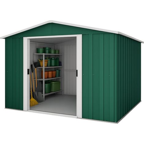 Abri de jardin métal vert Yardmaster 6,44 m² + kit d'ancrage
