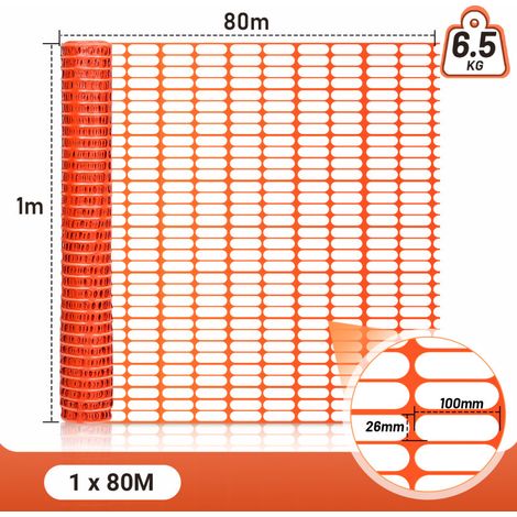 SWANEW Recinzione di protezione in plastica, Recinzione mobile 1 rotolo da 1 x 80 m Rete di sicurezza arancione Barriera di segnalazione (1/5)