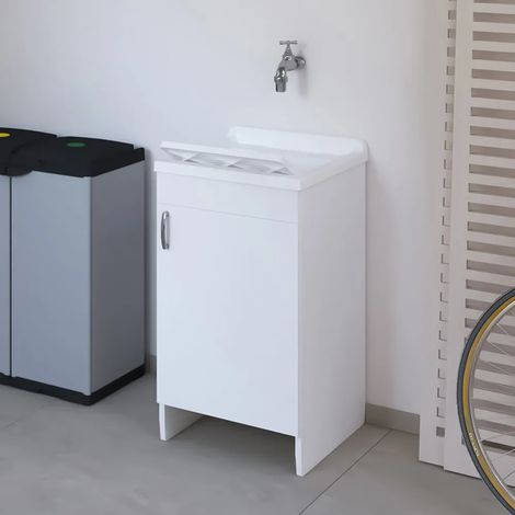 Mobile lavatoio 45x50 cm bianco in kit di montaggio con vasca e asse Ikaro (1/5)
