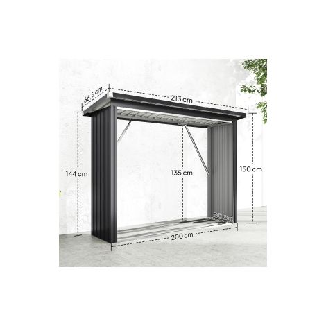 Abri à bois gris foncé en acier avec plancher surélevé et toit incliné pour jardin terrasse et extérieur (1/5)