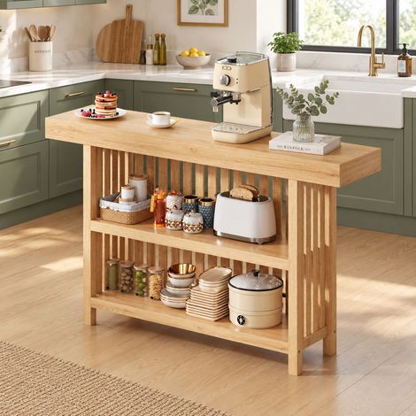 Table de bar 160 x 40 x 105 cm avec repose-pieds et étagère 2 niveaux, comptoir haut en MDF effet bois naturel, cuisine et salle à manger (1/5)