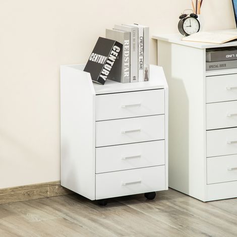 Mobile archivio Vinsetto per ufficio con 4 cassetti, piano superiore, 4 ruote e 2 freni, 40x36x65 cm, bianco.