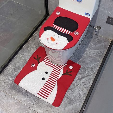 Set De Decoration De Salle De Bains Noel - Cache-Citerne Et Tapis De Sol - Pour Toilettes Standard - 2 Pieces (1/2)