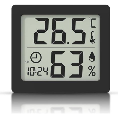 Termometro/igrometro digitale con ampio schermo LCD da 3,1”, monitor di temperatura e umidità ambiente interna con orologio (nero) (1/4)
