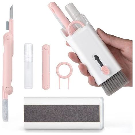 7 en 1 Kit Nettoyage pour, Kit Nettoyage Clavier, Kit Nettoyage PC Nettoyeur Clavier Brosse de Nettoyage Nettoyant Ecran pour Téléphone/Laptop/Ordinateur/Casque/Ecouteur/Caméra/(Rose) (1/5)