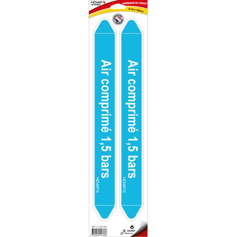 Planche de 2 marqueurs de tuyauterie 450 x 52 mm pour Ø 70 à 100 mm - Air comprimé 1,5 bars - 4707686