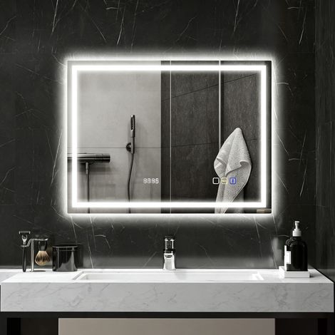 Miroir salle de bain LED bluetooth 60 x 80 cm interrupteur tactile lumière réglable 3 couleurs anti-buée mémoire argent (1/5)