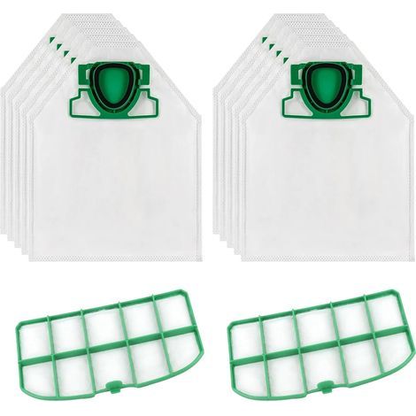 Vorwerk Kobold VK200 FP200 Pack of 10 Premium Filter Bags for Vorwerk Kobold FP200 VK200 5-layer non-woven microfiber Suitable for allergy sufferers With 2 HEPA filters (1/5)