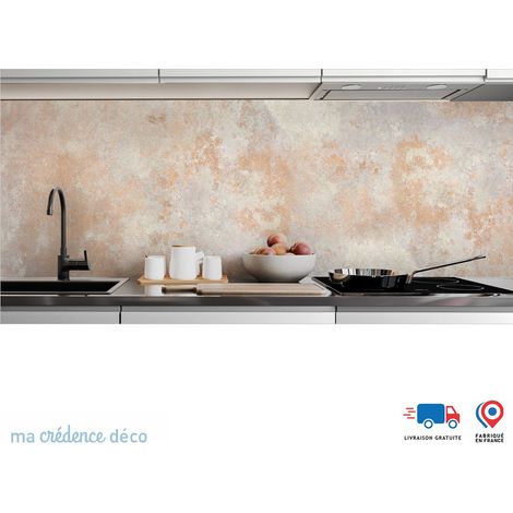 Crédence : Pierre colorée et graphique - Couleur Beige orange - Alu composite - 60 - 120 (1/3)