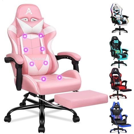 Gaming-Stuhl mit Fußstütze Massage 150° Neigung Rosa Eryx (1/5)