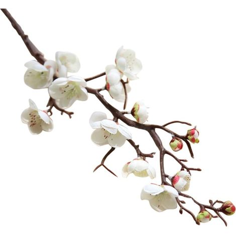 Lot de 5 fleurs de prunier blanches artificielles à longue tige, imitations de fleurs de cerisier en plastique, branches, fleurs artificielles, fleurs de poirier en soie-AquaForge (1/5)