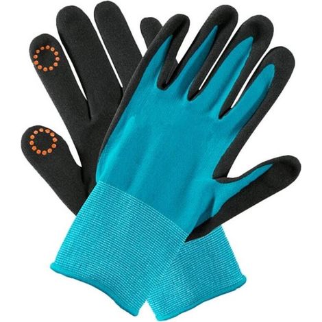 Gants de jardin - Gants de jardin pour femmes - Gants de jardin pour hommes - Outils de jardin - Gants imperméables - Gants compatibles avec les écrans tactiles - Taille L - Matière : nitrile bleu (1/5)