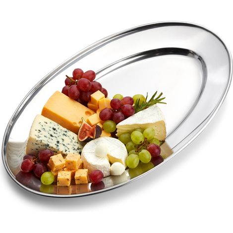 Plat de service - Ovale - Argent - 34 x 21,5 cm - Acier inoxydable - Ustensiles de cuisine