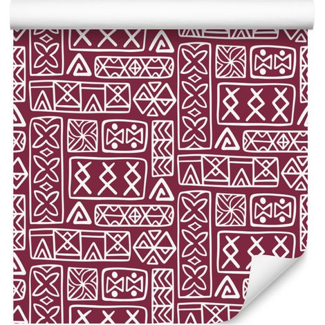 Papel pintado geométrico polinesio rosa de 50x1000 cm (1/5)
