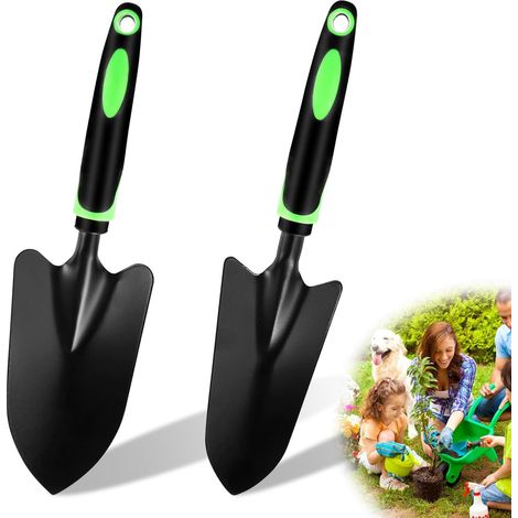 2 - Pelle à main - Accessoire de jardinage - Acier au carbone - Pour planter et désherber - Jardin et pot - Noir et vert - 32,5x8cm et 32,5x5cm