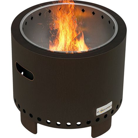 Feuerschale Feuerstelle Feuertonne, wetterbeständig, 45 x 45 x 42 cm, Schwarz + Bronze
