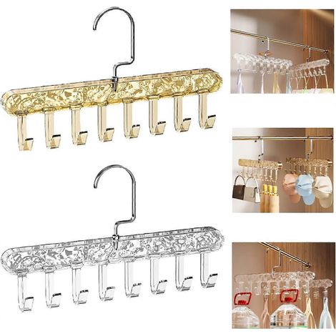 Lot de 2 cintres de rangement multifonctionnels antidérapants, porte-manteau multi-crochets antidérapant, cintres gain de place à 360° avec 8 crochets (1/5)