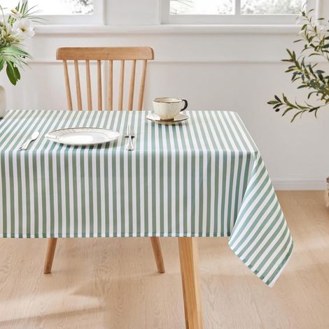 Tischdecke rechteckig 100x140cm Salbeigrün mit Streifen, wasserabweisend, abwischbar