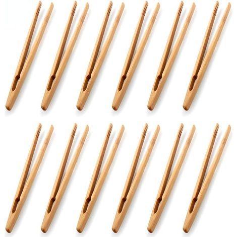 Lot de 12 pinces en bambou pour toast - Pinces de cuisine en bambou - Ustensile de cuisine - Sucre - Salade en bambou - Pinces à thé Kongfu (1/5)