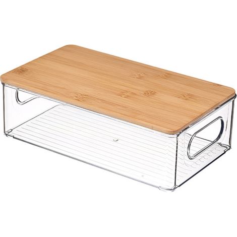 Bacs de rangement empilables avec couvercle en bambou - Panier de rangement pour comptoir de cuisine pour fruits, légumes (oignons, pommes de terre) - Bacs ouverts en acrylique pour une organisation o (1/5)