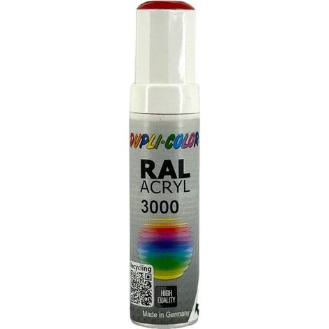 Stylo de retouche peinture acrylique - Rouge feu - RAL 3000 - Brillant - Tous supports - Duplicolor (1/2)