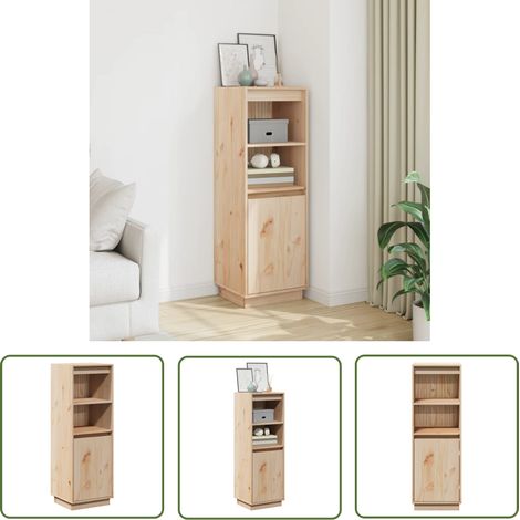 The Living Store Buffet haut 37x34x110 cm Bois massif de pin - Buffet En Bois - Buffet Moderne - Buffet Rustique - Meuble De Rangement - Armoire Basse (1/5)