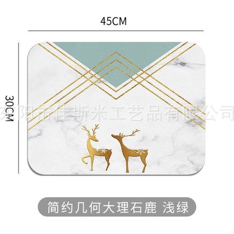 Leather placemat, oil-proof and waterproof, minimalist Western style, American light luxury placemat, heat-insulating coaster - simple geometric marble deer - light green - 3045CM2mm