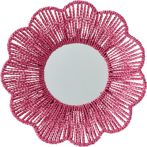 Miroir Mural en Raphia "Fleur" 50cm Rose Foncé (1/3)