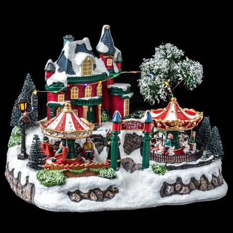 Villaggio illuminato con giostra e bosco a 18 led - Feeric lights & christmas