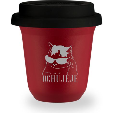 80 ml roter Becher „Ochójeje (mit einer Katze mit Brille)“ mit schwarzem Deckel