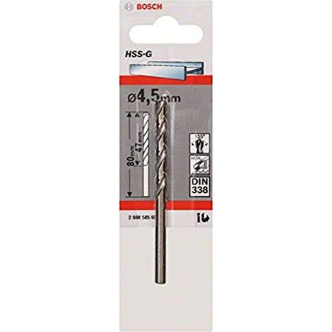 Trapano in metallo HSS-G, DIN 338, 4,5 x 47 x 80 mm, confezione da 1
