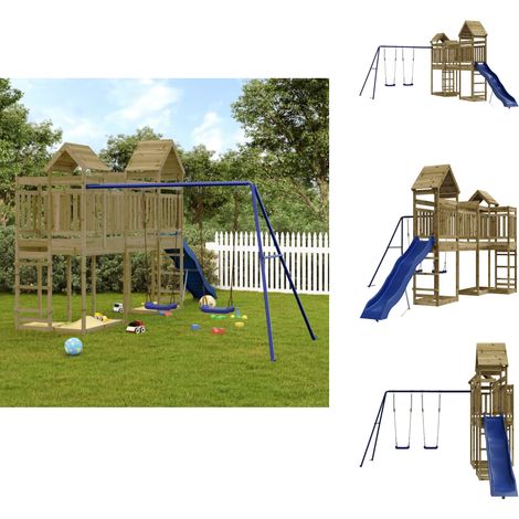 Aire de jeux d'extérieur bois de pin imprégné - Aire De Jeux Enfant - Jeux Extérieur - Jeux Bois - Toboggan - Balançoires (1/5)