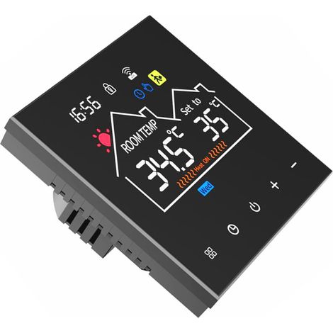 Thermostat connecté chauffage sol maison WiFi commande smartphone écran tactile LED économique régulation programmable DIY humidité météo noir ABS 86x86x40mm 170g (1/3)