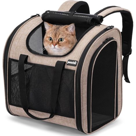 Sac à Dos Chat Chien Extra Large, Sac Transport pour Chat Petit Chien Respirant, Sac a Dos de Transport Chat avec Matelas en Amovible,Kaki (1/5)